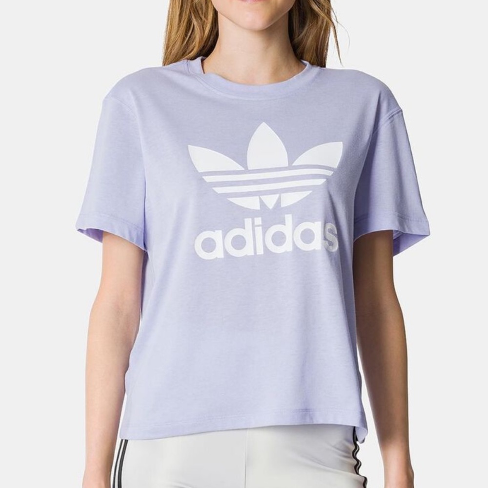 ADIDAS Large Trefoil Logo Cotton Lavender Sport Gym Tee T-Shirt Small S EUC $30